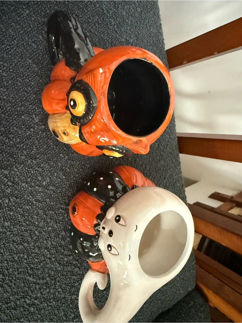 Johanna Parker Ceramic Halloween Owl & Ghost Pumpkin mugs - Orange and Black
